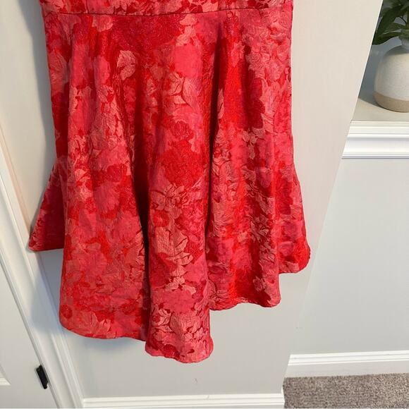 Anthropologie Eva Franco Pink Red Metallic Jacquard Fit & Flare Mini Dress 10P - Picture 4 of 10